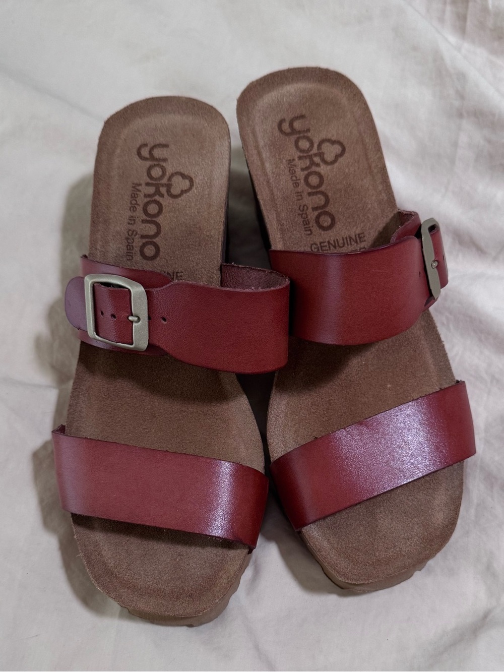 Yokono Women's Brown Double-Band Wedge Slide Sandals